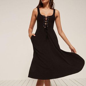 REFORMATION TANGELO BLACK LACE UP TANK TOP DRESS